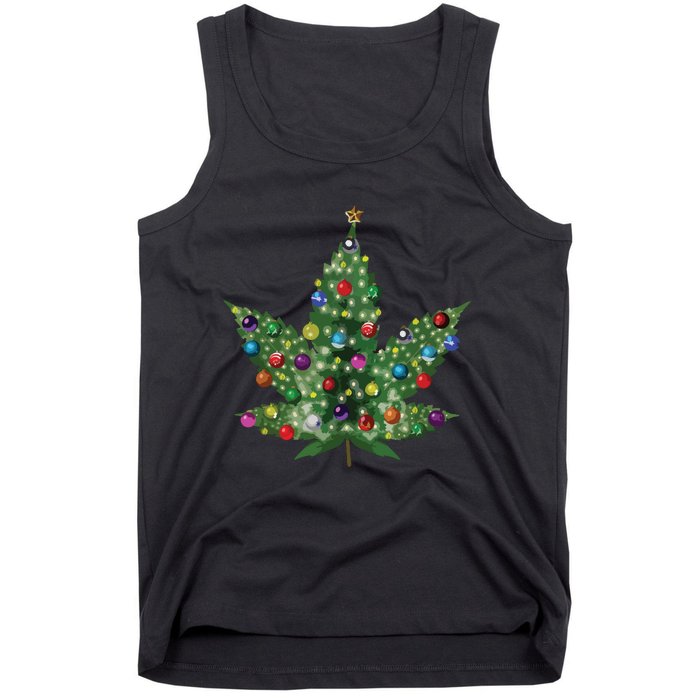 Weed Leaf Christmas Tree Pot Marijuana Thc Vape Reefer Hippy Tank Top