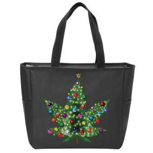 Weed Leaf Christmas Tree Pot Marijuana Thc Vape Reefer Hippy Zip Tote Bag