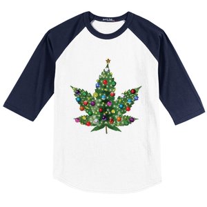 Weed Leaf Christmas Tree Pot Marijuana Thc Vape Reefer Hippy Baseball Sleeve Shirt