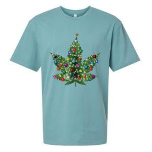 Weed Leaf Christmas Tree Pot Marijuana Thc Vape Reefer Hippy Sueded Cloud Jersey T-Shirt