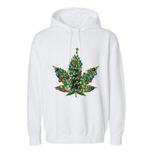 Weed Leaf Christmas Tree Pot Marijuana Thc Vape Reefer Hippy Garment-Dyed Fleece Hoodie