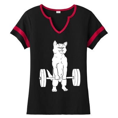 Weight Lifting Cat Deadlift Lifting Ladies Halftime Notch Neck Tee