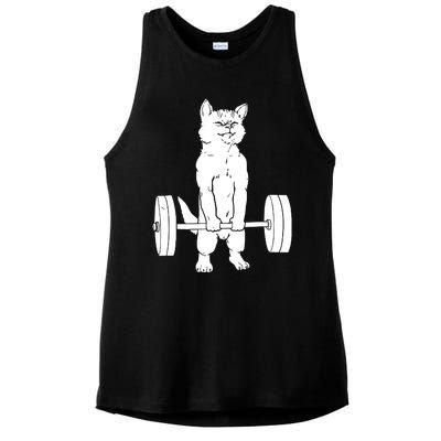 Weight Lifting Cat Deadlift Lifting Ladies PosiCharge Tri-Blend Wicking Tank