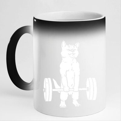 Weight Lifting Cat Deadlift Lifting 11oz Black Color Changing Mug