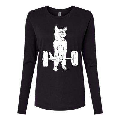 Weight Lifting Cat Deadlift Lifting Womens Cotton Relaxed Long Sleeve T-Shirt