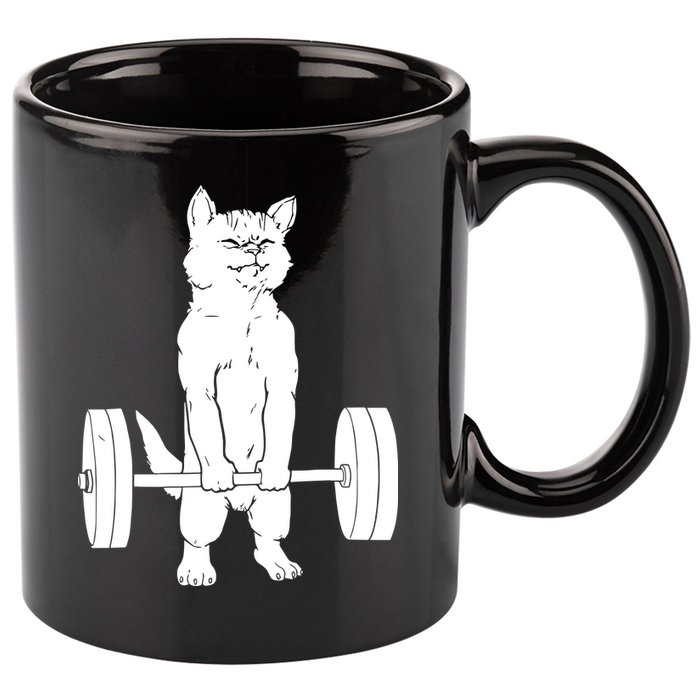 Weight Lifting Cat Deadlift Lifting 11oz C Handle Ceramic Mug