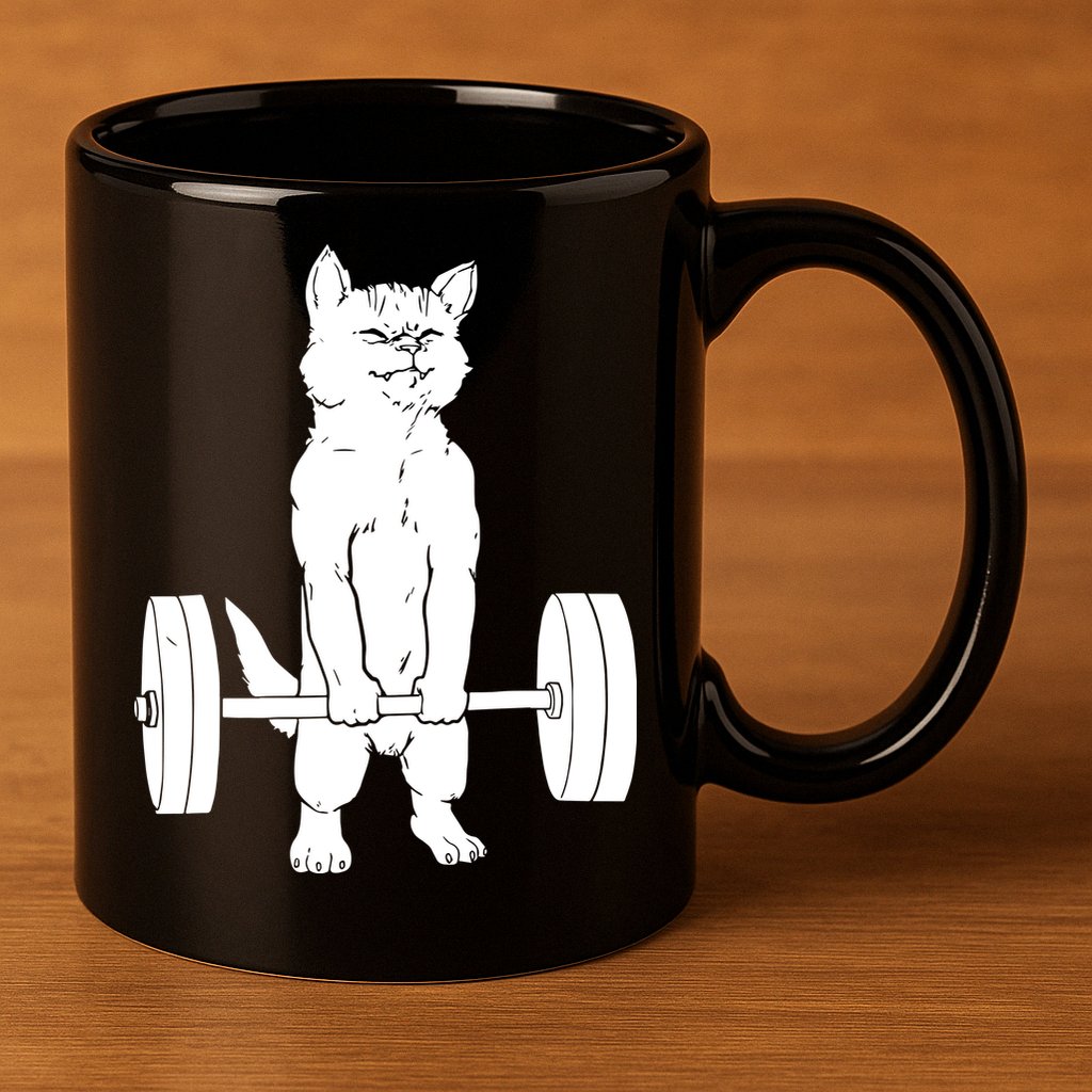 Weight Lifting Cat Deadlift Lifting 11oz C Handle Ceramic Mug