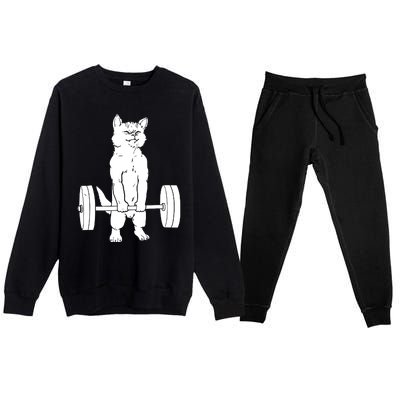 Weight Lifting Cat Deadlift Lifting Premium Crewneck Sweatsuit Set