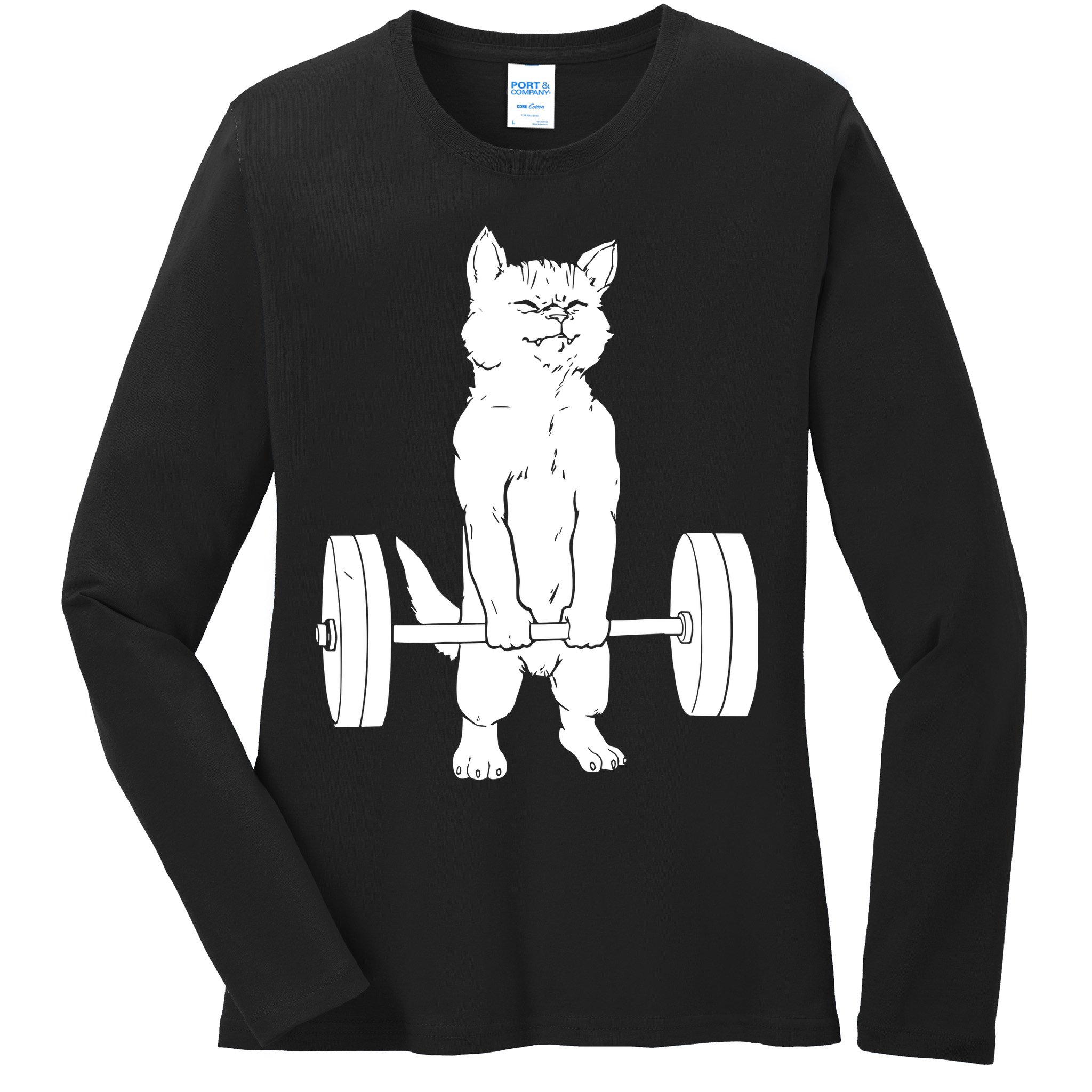 Weight Lifting Cat Deadlift Lifting Ladies Long Sleeve Shirt