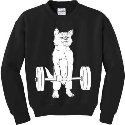 Weight Lifting Cat Deadlift Lifting Kids Sweatshirt