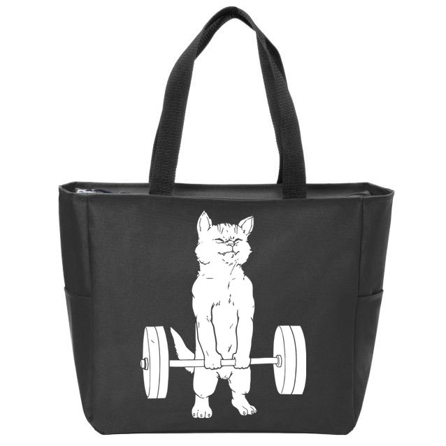 Weight Lifting Cat Deadlift Lifting Zip Tote Bag