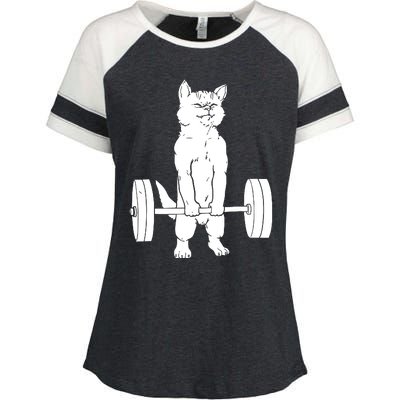 Weight Lifting Cat Deadlift Lifting Enza Ladies Jersey Colorblock Tee