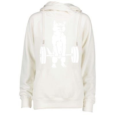 Weight Lifting Cat Deadlift Lifting Womens Funnel Neck Pullover Hood