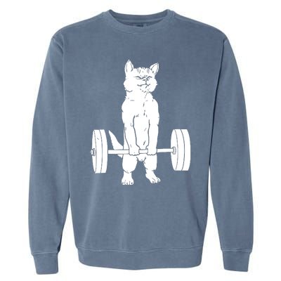 Weight Lifting Cat Deadlift Lifting Garment-Dyed Sweatshirt