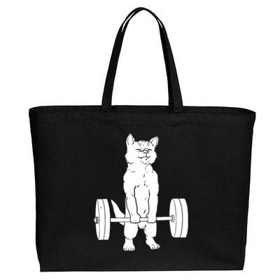 Weight Lifting Cat Deadlift Lifting Cotton Canvas Jumbo Tote