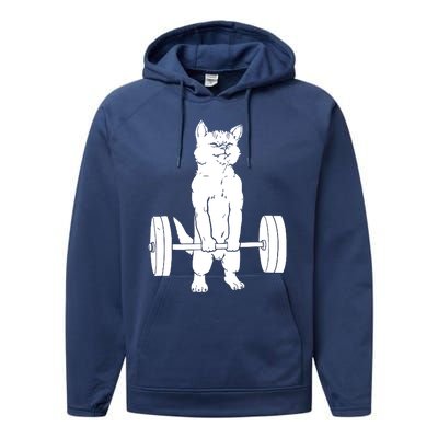 Weight Lifting Cat Deadlift Lifting Performance Fleece Hoodie