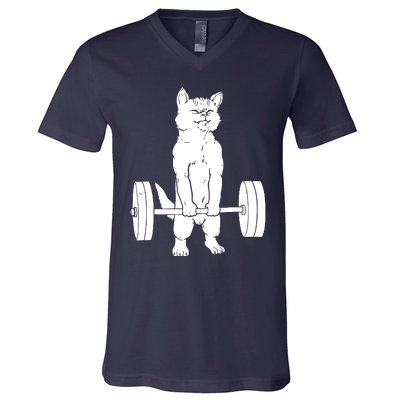 Weight Lifting Cat Deadlift Lifting V-Neck T-Shirt