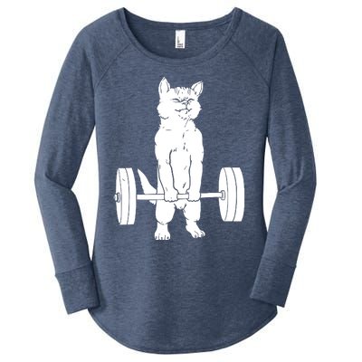 Weight Lifting Cat Deadlift Lifting Women's Perfect Tri Tunic Long Sleeve Shirt