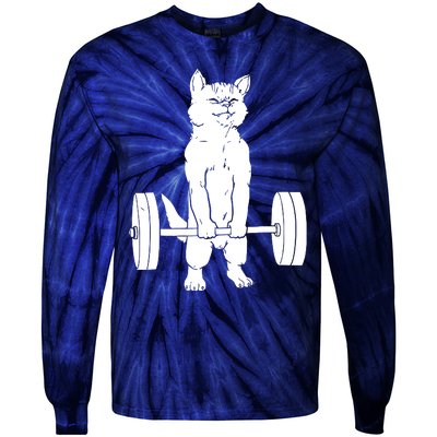 Weight Lifting Cat Deadlift Lifting Tie-Dye Long Sleeve Shirt