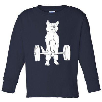 Weight Lifting Cat Deadlift Lifting Toddler Long Sleeve Shirt