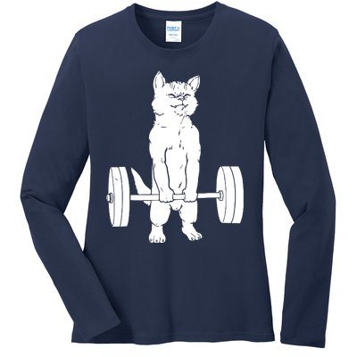 Weight Lifting Cat Deadlift Lifting Ladies Long Sleeve Shirt