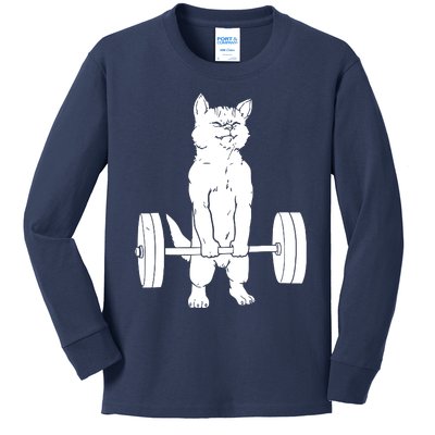 Weight Lifting Cat Deadlift Lifting Kids Long Sleeve Shirt