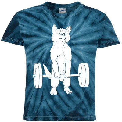 Weight Lifting Cat Deadlift Lifting Kids Tie-Dye T-Shirt