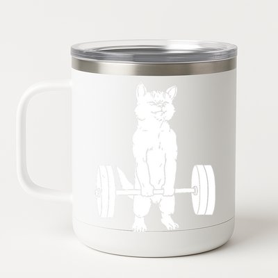 Weight Lifting Cat Deadlift Lifting 12 oz Stainless Steel Tumbler Cup