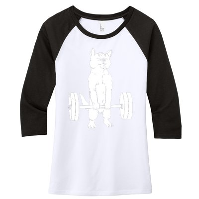 Weight Lifting Cat Deadlift Lifting Women's Tri-Blend 3/4-Sleeve Raglan Shirt