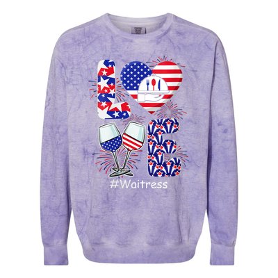 Womens LOVE Costume Waitress 4th July American Flag Fireworks Colorblast Crewneck Sweatshirt