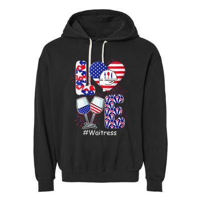 Womens LOVE Costume Waitress 4th July American Flag Fireworks Garment-Dyed Fleece Hoodie