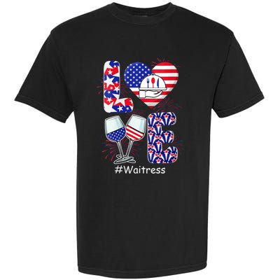 Womens LOVE Costume Waitress 4th July American Flag Fireworks Garment-Dyed Heavyweight T-Shirt