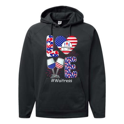 Womens LOVE Costume Waitress 4th July American Flag Fireworks Performance Fleece Hoodie