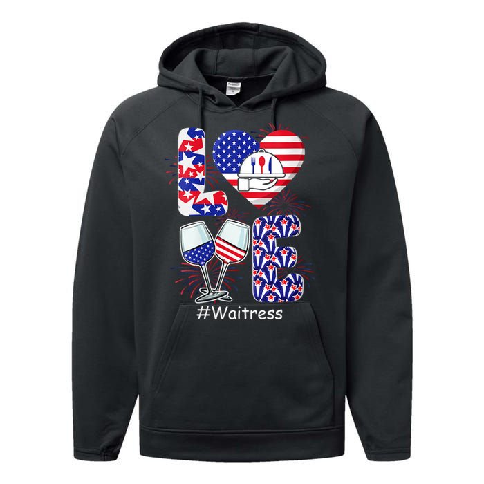 Womens LOVE Costume Waitress 4th July American Flag Fireworks Performance Fleece Hoodie