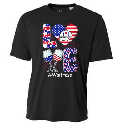 Womens LOVE Costume Waitress 4th July American Flag Fireworks Cooling Performance Crew T-Shirt