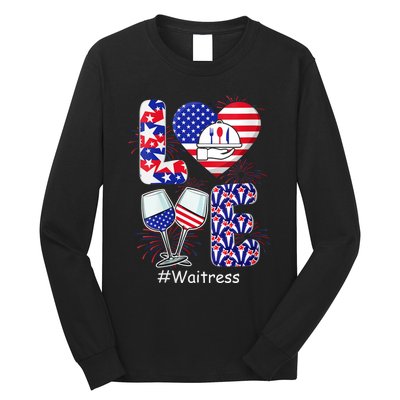 Womens LOVE Costume Waitress 4th July American Flag Fireworks Long Sleeve Shirt