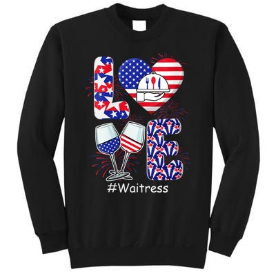 Womens LOVE Costume Waitress 4th July American Flag Fireworks Sweatshirt