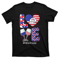 Womens LOVE Costume Waitress 4th July American Flag Fireworks T-Shirt