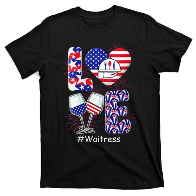 Womens LOVE Costume Waitress 4th July American Flag Fireworks T-Shirt