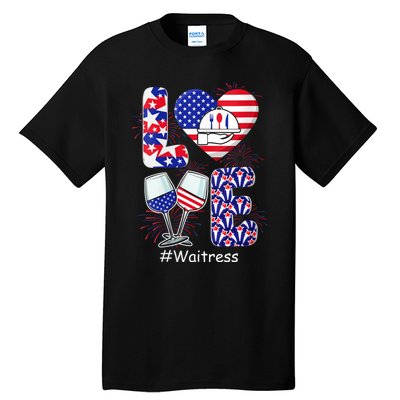 Womens LOVE Costume Waitress 4th July American Flag Fireworks Tall T-Shirt