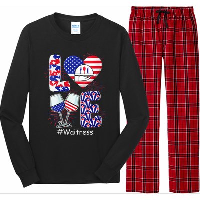 Womens LOVE Costume Waitress 4th July American Flag Fireworks Long Sleeve Pajama Set