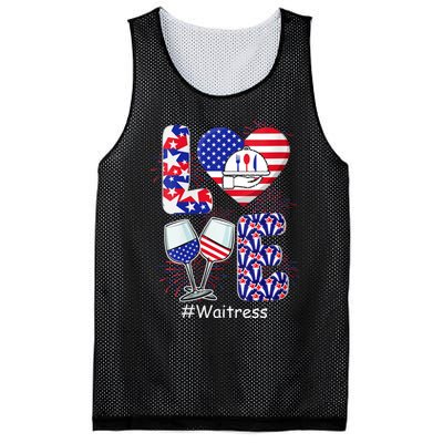 Womens LOVE Costume Waitress 4th July American Flag Fireworks Mesh Reversible Basketball Jersey Tank