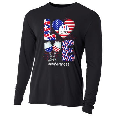 Womens LOVE Costume Waitress 4th July American Flag Fireworks Cooling Performance Long Sleeve Crew