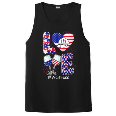 Womens LOVE Costume Waitress 4th July American Flag Fireworks PosiCharge Competitor Tank