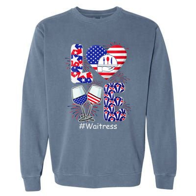 Womens LOVE Costume Waitress 4th July American Flag Fireworks Garment-Dyed Sweatshirt