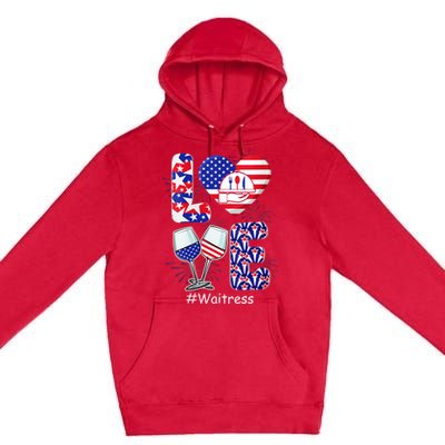 Womens LOVE Costume Waitress 4th July American Flag Fireworks Premium Pullover Hoodie