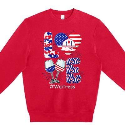 Womens LOVE Costume Waitress 4th July American Flag Fireworks Premium Crewneck Sweatshirt