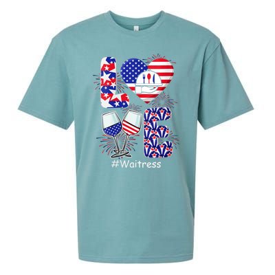 Womens LOVE Costume Waitress 4th July American Flag Fireworks Sueded Cloud Jersey T-Shirt