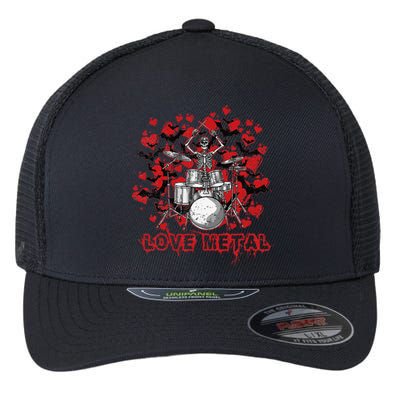 Women's Love Drummer Metal Skeleton Valentine's Day Drum Flexfit Unipanel Trucker Cap