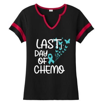 Women Last Day Of Chemo Cute Graphic Ovarian Cancer Awareness Vneck Ladies Halftime Notch Neck Tee